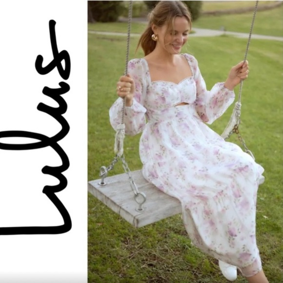 Lulu’s Radiant Afternoon Ivory Floral Cutout Tiered Midi Dress Sz: XL - Picture 1 of 9